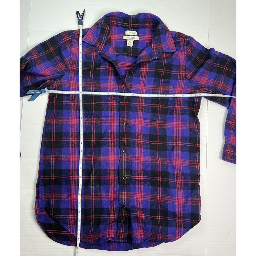L.L.Bean Scotch Plaid Flannel Shirt Purple Red Size XSP Petite Outdoors Hiking - Picture 5 of 12
